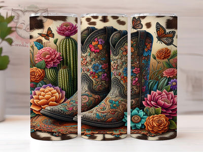 Cowgirl Boots 20oz Western Tumbler Wrap, Western Tumbler Wrap, Cactus Floral Cup, 20oz Sublimation Design, Rodeo Cowgirl Mug, Country Western PNG, Desert Theme Tumbler Sublimation Lara' s Designs 