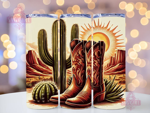 Cowgirl Boots and Cactus 20oz Tumbler, Cowgirl Tumbler Png, Straight Tapered Tumbler Wrap, Instant Digital Download Sublimation SvggirlplusArt 