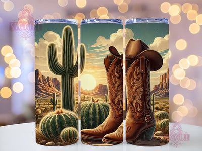 Cowgirl Boots and Cactus 20oz Tumbler, Cowgirl Tumbler Png, Straight Tapered Tumbler Wrap, Instant Digital Download Sublimation SvggirlplusArt 
