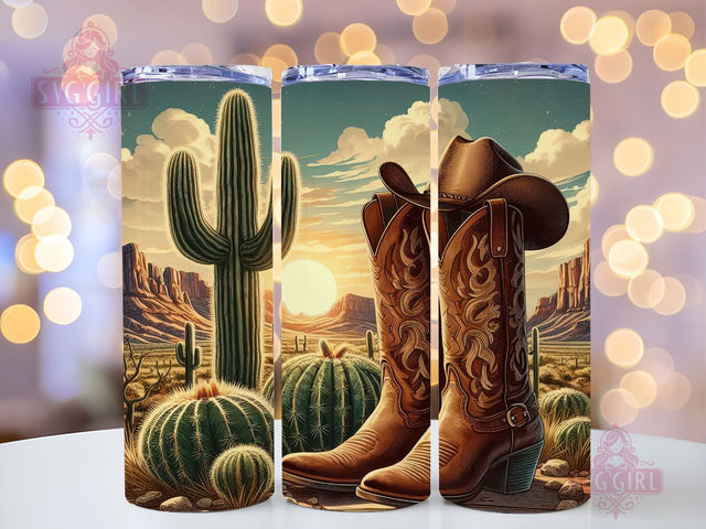 Cowgirl Boots and Cactus 20oz Tumbler, Cowgirl Tumbler Png, Straight Tapered Tumbler Wrap, Instant Digital Download Sublimation SvggirlplusArt 