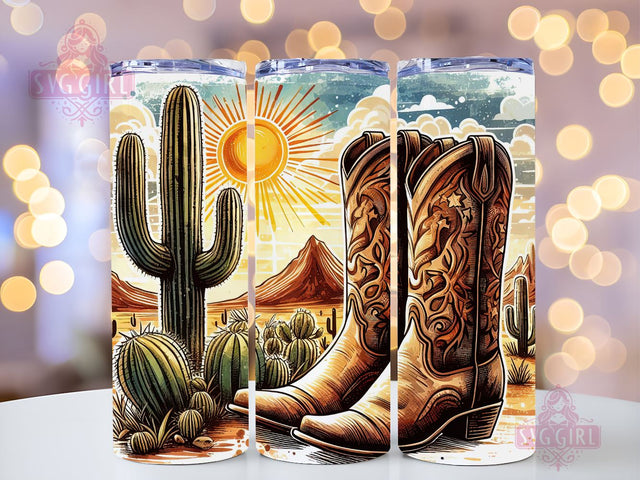 Cowgirl Boots and Cactus Tumbler Wrap, 20 oz Tumbler Sublimation Designs, Country Tumbler Wrap, Western Tumbler Wrap, Cowgirl Sublimation Design Sublimation SvggirlplusArt 