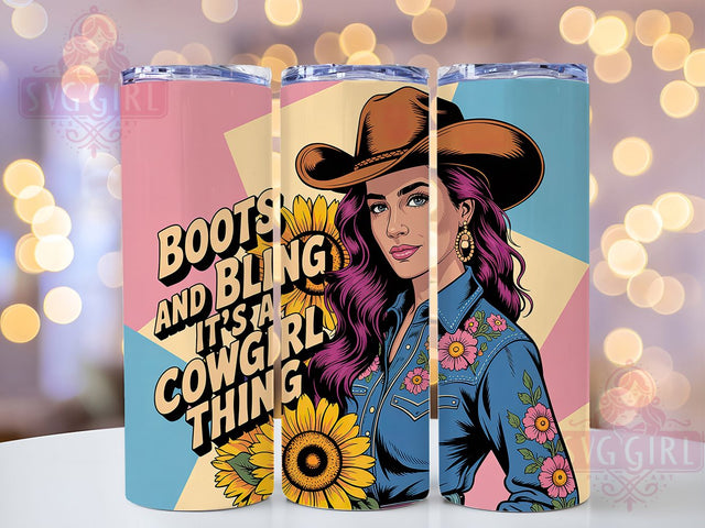 Cowgirl Boots Bling 20oz Tumbler, Boots and Bling Quote, It’s a Cowgirl Thing, Western Cowgirl Wrap, Rustic Cowgirl Sublimation, 20oz Tumbler Wrap, Sublimation Design PNG, Country Western Gift Sublimation SvggirlplusArt 
