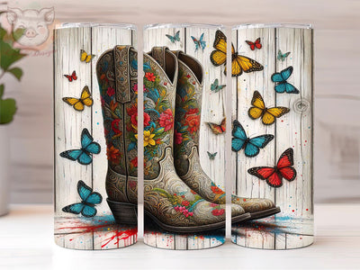 Cowgirl Boots Butterflies Floral 20oz Tumbler Png, Straight & Tapered Tumbler Png, 4th of July Patriotic Tumbler Png, Digital Download PNG Sublimation Lara' s Designs 