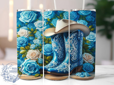 Cowgirl Boots Floral 20oz Tumbler, Blue Hydrangea, Floral Tumbler, 20oz Sublimation, PNG Design, Western Mug, Country Gift Sublimation ToriDesigns 