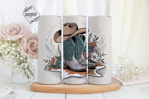 Cowgirl Boots & Floral 20oz Tumbler Wrap Sublimation sassyprint 
