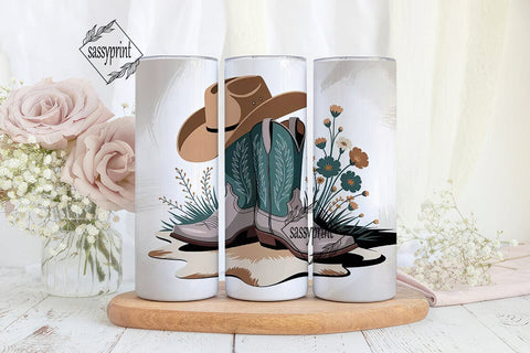 Cowgirl Boots & Floral 20oz Tumbler Wrap Sublimation sassyprint 