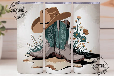 Cowgirl Boots & Floral 20oz Tumbler Wrap Sublimation sassyprint 