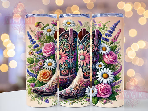 Cowgirl Boots Floral Western Country Chic Tumbler Wrap, 20oz Drinkware, Western Style Sublimation, Country Chic Tumbler, Floral Drinkware, Rustic Gifts Sublimation SvggirlplusArt 