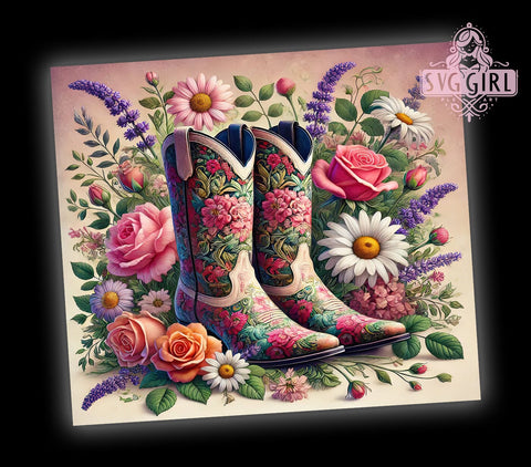 Cowgirl Boots Floral Western Country Chic Tumbler Wrap, 20oz Drinkware, Western Style Sublimation, Country Chic Tumbler, Floral Drinkware, Rustic Gifts Sublimation SvggirlplusArt 