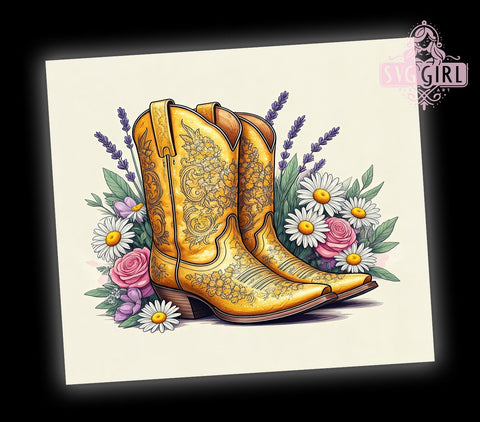 Cowgirl Boots Floral Western Country Chic Tumbler Wrap, 20oz Drinkware, Western Style Sublimation, Country Chic Tumbler, Floral Drinkware, Rustic Gifts Sublimation SvggirlplusArt 