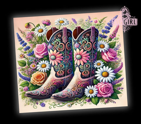 Cowgirl Boots Floral Western Country Chic Tumbler Wrap, 20oz Drinkware, Western Style Sublimation, Country Chic Tumbler, Floral Drinkware, Rustic Gifts Sublimation SvggirlplusArt 