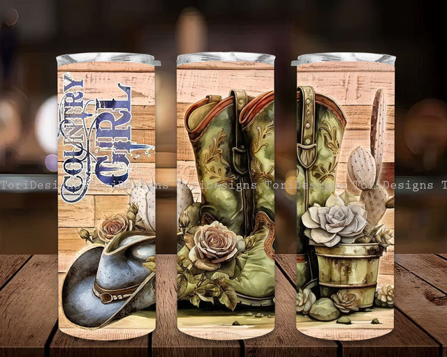 Cowgirl Boots Sunflower Floral Country Western Seamless Tumbler, 20 oz Skinny Tumbler Sublimation Design, Straight Tumbler Wrap, Instant Digital Download PNG, Sublimation, Cowgirl Sublimation ToriDesigns 