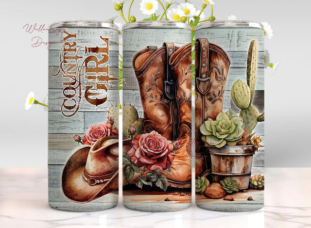 Cowgirl Boots Tumbler Wrap PNG Sublimation Designs, Country Girl Tumbler Digital Tumbler Wrap Png Digital 20 oz Sublimation Download Sublimation WillowSageDesign 