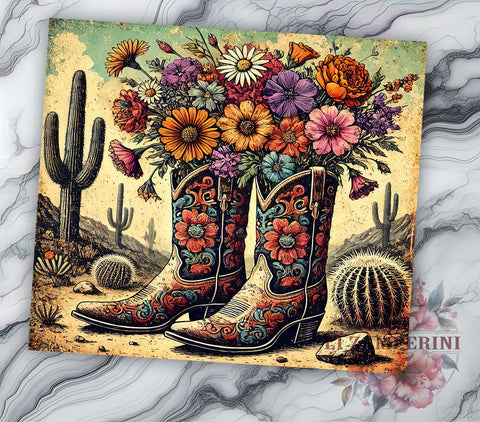 Cowgirl Boots Wildflowers Tumbler Wrap, Cowgirl Boots Tumbler, Wildflowers Design, 20oz Tumbler Wrap, Sublimation Design, Western Decor, Floral Drinkware, Rustic Gift Idea Sublimation Li Zamperini 
