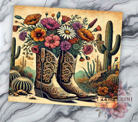 Cowgirl Boots Wildflowers Tumbler Wrap, Cowgirl Boots Tumbler, Wildflowers Design, 20oz Tumbler Wrap, Sublimation Design, Western Decor, Floral Drinkware, Rustic Gift Idea Sublimation Li Zamperini 