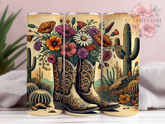Cowgirl Boots Wildflowers Tumbler Wrap, Cowgirl Boots Tumbler, Wildflowers Design, 20oz Tumbler Wrap, Sublimation Design, Western Decor, Floral Drinkware, Rustic Gift Idea Sublimation Li Zamperini 