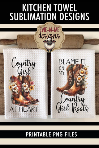 Cowgirl Boots with Daisy Country Girl | Kitchen Towel Sublimation Sublimation Ewe-N-Me Designs 