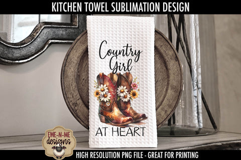 Cowgirl Boots with Daisy Country Girl | Kitchen Towel Sublimation Sublimation Ewe-N-Me Designs 