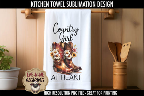 Cowgirl Boots with Daisy Country Girl | Kitchen Towel Sublimation Sublimation Ewe-N-Me Designs 