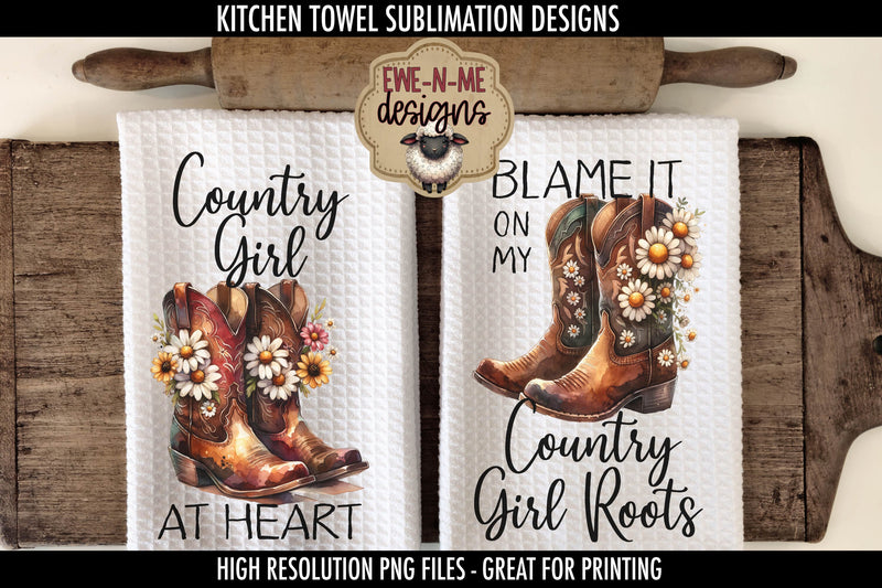 Cowgirl Boots with Daisy Country Girl | Kitchen Towel Sublimation Sublimation Ewe-N-Me Designs 