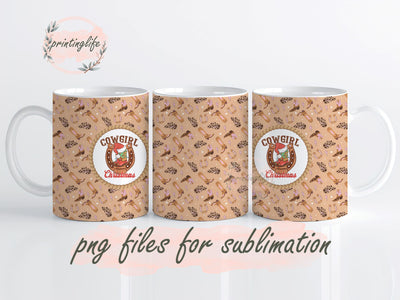 Cowgirl Christmas Mug Wrap Design, Instant Digital Design Download Mug Wrap Design, Mug Design PNG Sublimation PrintingLife 