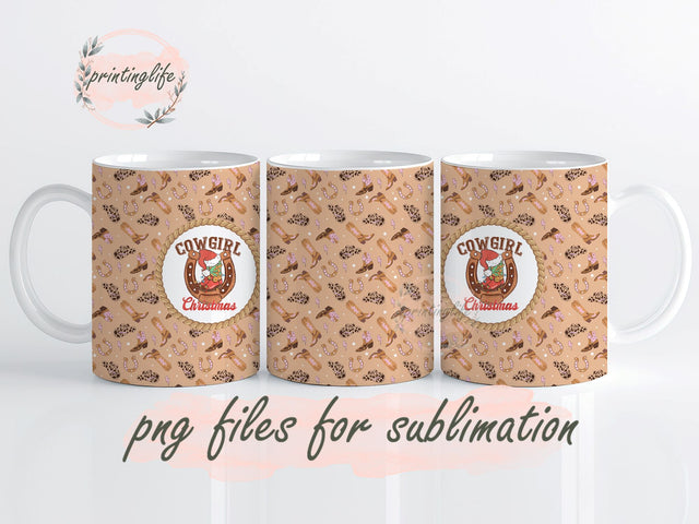 Cowgirl Christmas Mug Wrap Design, Instant Digital Design Download Mug Wrap Design, Mug Design PNG Sublimation PrintingLife 