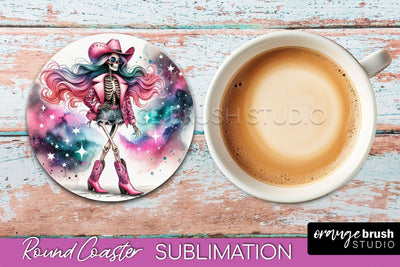 Cowgirl Coaster, Skeleton Round Coaster Sublimation Sublimation OrangeBrushStudio 