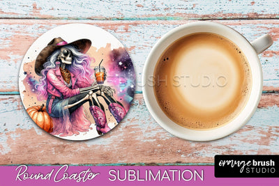 Cowgirl Coaster, Skeleton Round Coaster Sublimation Sublimation OrangeBrushStudio 