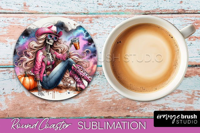 Cowgirl Coaster, Skeleton Round Coaster Sublimation Sublimation OrangeBrushStudio 