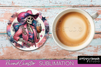 Cowgirl Coaster, Skeleton Round Coaster Sublimation Sublimation OrangeBrushStudio 