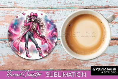 Cowgirl Coaster, Skeleton Round Coaster Sublimation Sublimation OrangeBrushStudio 