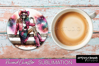 Cowgirl Coaster, Skeleton Round Coaster Sublimation Sublimation OrangeBrushStudio 