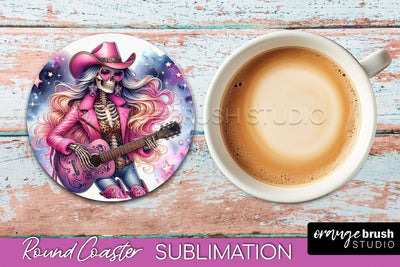 Cowgirl Coaster, Skeleton Round Coaster Sublimation Sublimation OrangeBrushStudio 