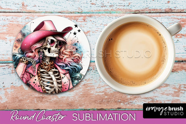 Cowgirl Coaster, Skeleton Round Coaster Sublimation Sublimation OrangeBrushStudio 