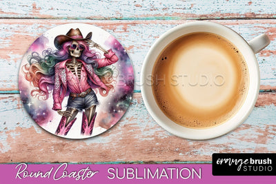 Cowgirl Coaster, Skeleton Round Coaster Sublimation Sublimation OrangeBrushStudio 