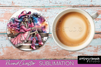 Cowgirl Coaster, Skeleton Round Coaster Sublimation Sublimation OrangeBrushStudio 