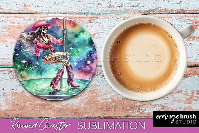 Cowgirl Coaster, Skeleton Round Coaster Sublimation Sublimation OrangeBrushStudio 
