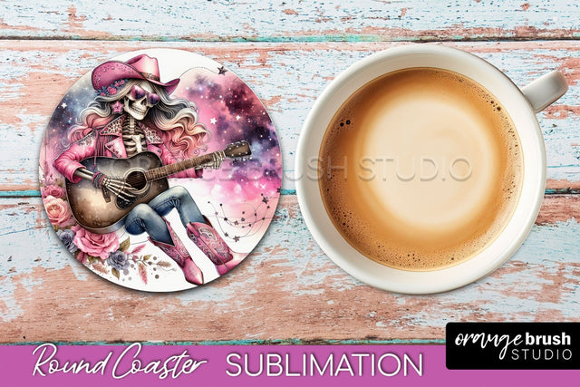 Cowgirl Coaster, Skeleton Round Coaster Sublimation Sublimation OrangeBrushStudio 