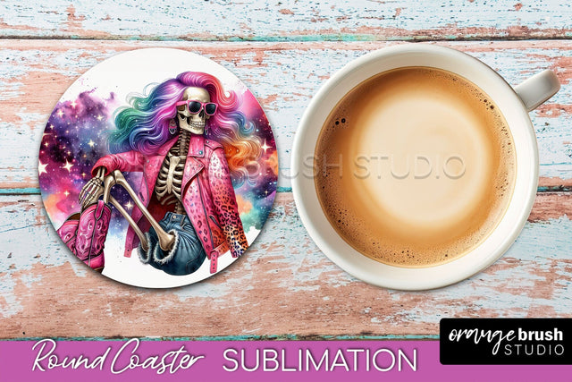 Cowgirl Coaster, Skeleton Round Coaster Sublimation Sublimation OrangeBrushStudio 