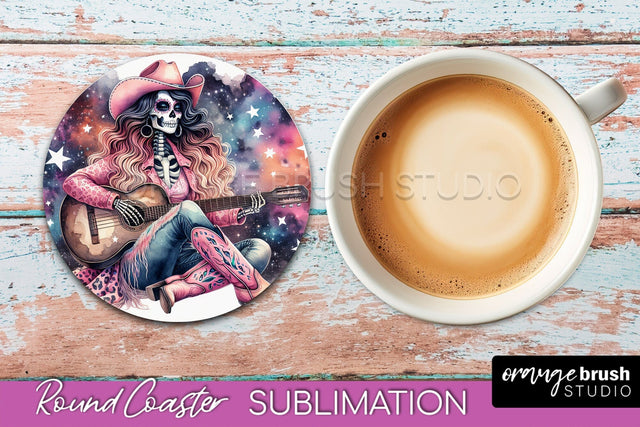 Cowgirl Coaster, Skeleton Round Coaster Sublimation Sublimation OrangeBrushStudio 
