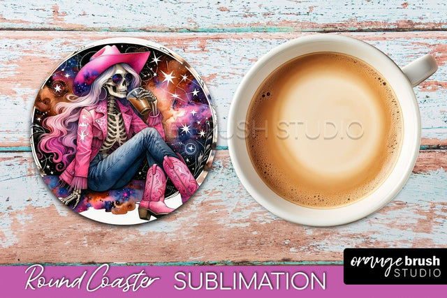 Cowgirl Coaster, Skeleton Round Coaster Sublimation Sublimation OrangeBrushStudio 