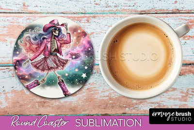 Cowgirl Coaster, Skeleton Round Coaster Sublimation Sublimation OrangeBrushStudio 