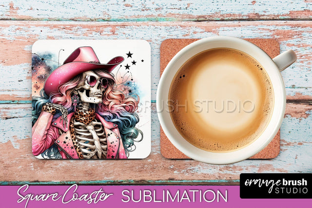 Cowgirl Coaster, Skeleton Square Coaster Sublimation Sublimation OrangeBrushStudio 