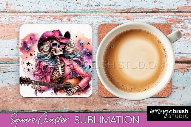 Cowgirl Coaster, Skeleton Square Coaster Sublimation Sublimation OrangeBrushStudio 