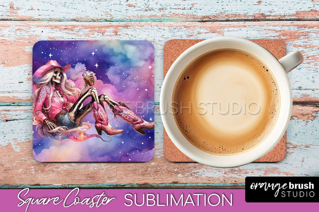 Cowgirl Coaster, Skeleton Square Coaster Sublimation Sublimation OrangeBrushStudio 