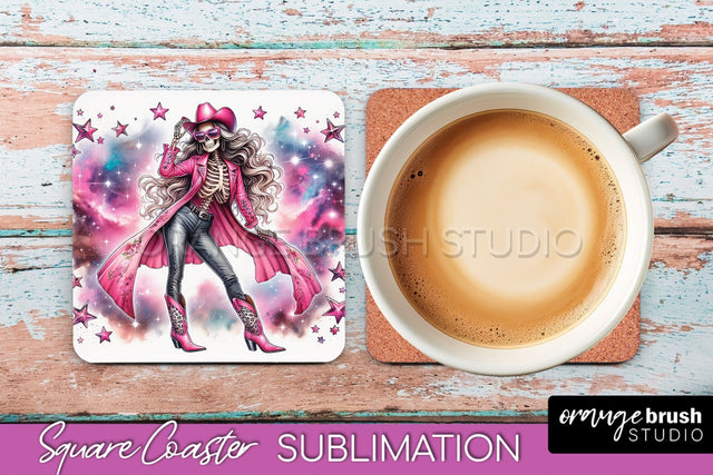 Cowgirl Coaster, Skeleton Square Coaster Sublimation Sublimation OrangeBrushStudio 