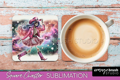 Cowgirl Coaster, Skeleton Square Coaster Sublimation Sublimation OrangeBrushStudio 