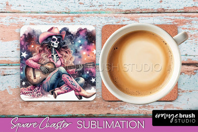 Cowgirl Coaster, Skeleton Square Coaster Sublimation Sublimation OrangeBrushStudio 
