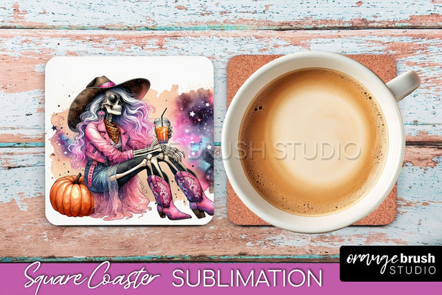 Cowgirl Coaster, Skeleton Square Coaster Sublimation Sublimation OrangeBrushStudio 