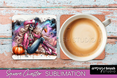 Cowgirl Coaster, Skeleton Square Coaster Sublimation Sublimation OrangeBrushStudio 